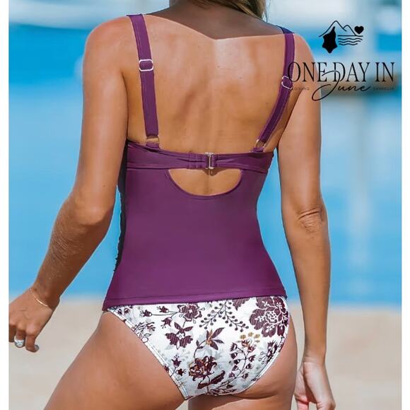 Cupshe Ribbed Bottom Tankini Swimsuit Size M - Picture 2 of 7